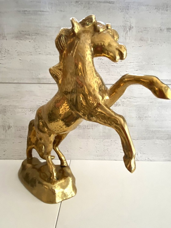 Image 1 of Beeldhouwwerk Vintage steigerend paard in massief brons 1960 - 1970