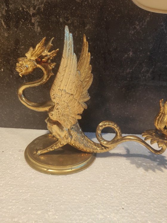 Image 1 of Antike mythologische Drachenlampe – Einzigartiges Bronzedesign