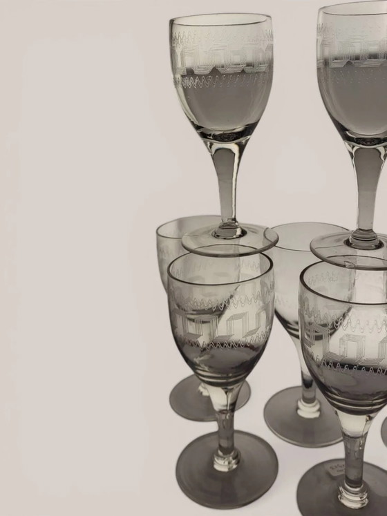 7 wine glasses with Greek decoration / glass. Height 16.5 cm. Diameter at the rim. – Glass & Decanter, Crystal (photo 3 of 6)