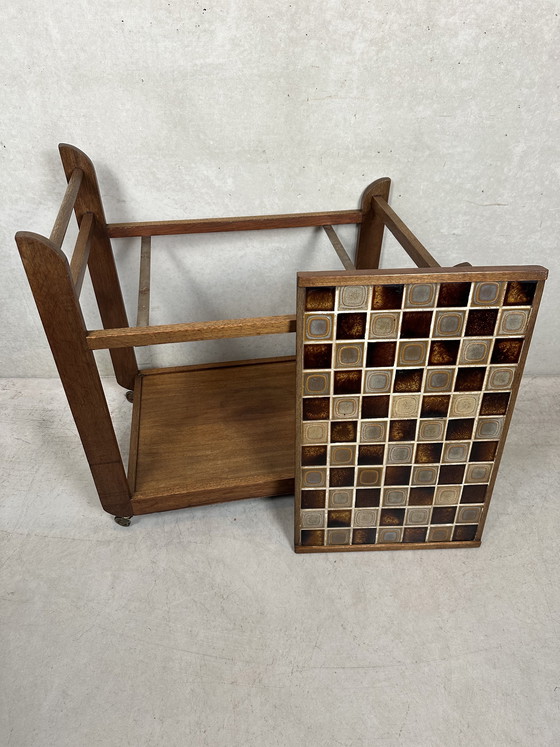 Image 1 of Carrello di servizio Art Déco in rovere e ceramica