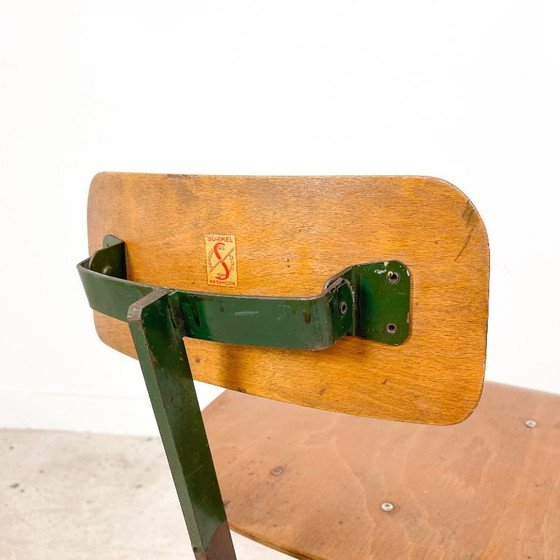 Industrial stool with wooden seat and backrest, green, Sormel, Office chairs, Metal, Brown, Vintage (photo 9 of 11)