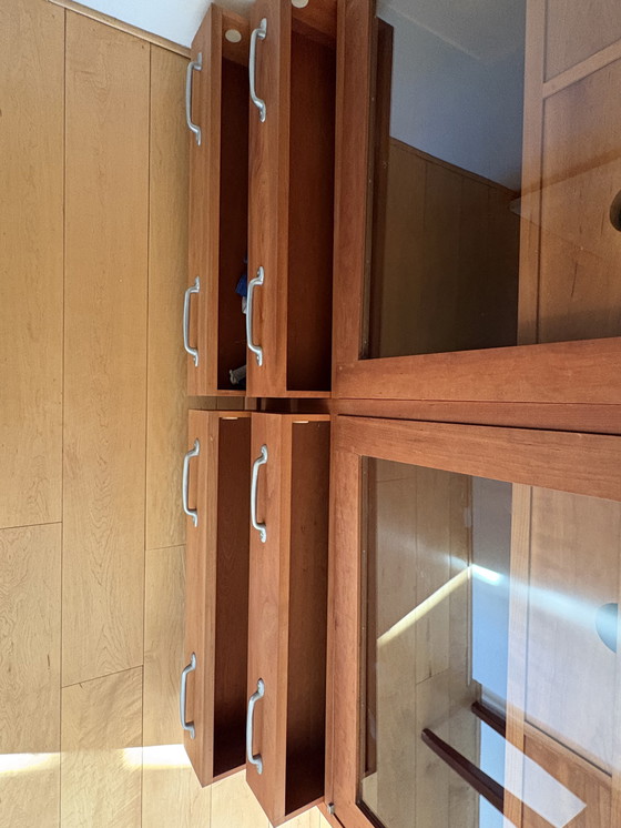 Image 1 of Elegant Cherry Display Cabinet with Drawers and Glass Doors