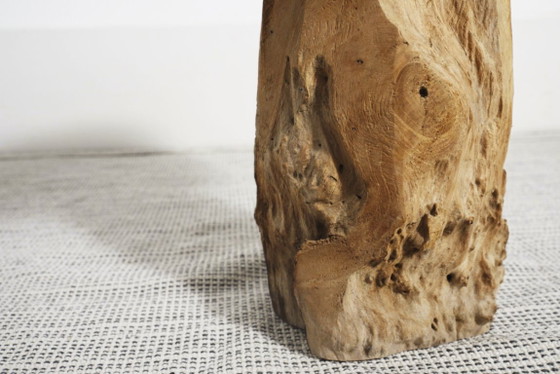 Taburete de Raíz de Teca, Mesa Auxiliar Escultórica de Madera Natural, Soporte Rústico Orgánico Wabi Sabi de (foto 11 de 16)