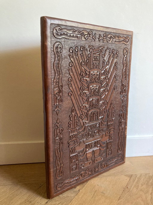 Brutalistisch Lederen Paneel Leer – wanddecoratie, Leather, Wood