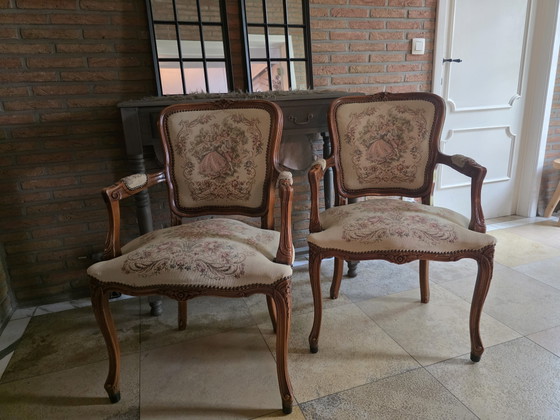 Image 1 of 2 classic armchairs in elegant Louis XV style.