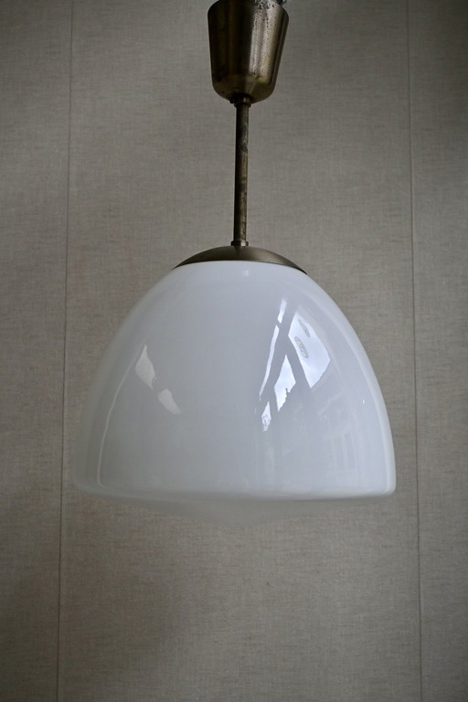 Lampada scolastica Philips in stile Art Déco, vetro opalino, anni '30
