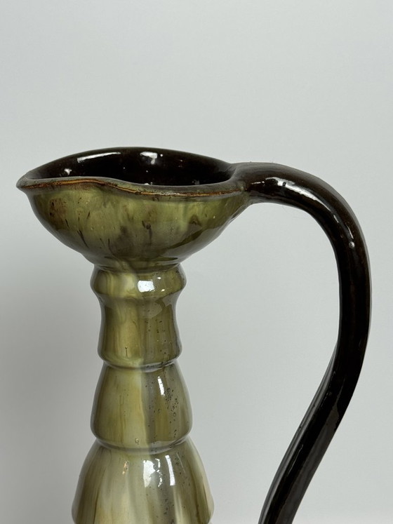 Image 1 of Pichet vintage en céramique émaillée multicolore brillante avec poignée, conçu par Eugene Losson pour Bouffioulx, années 1960.