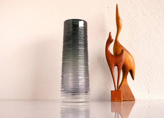 Image 1 of Mid-century modern Scandinavian crystal glass art vase in smokey grey colour by Edenfalk, Skruf, Sweden