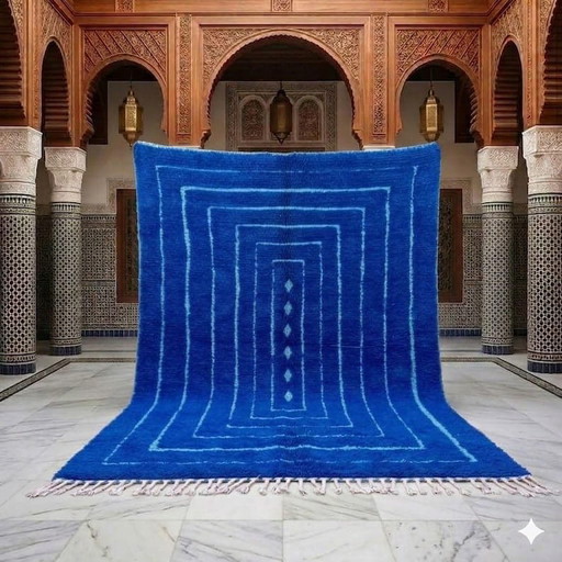 Traditioneller handgefertigter blauer Beni Ourain Berber Teppich 150/250 cm