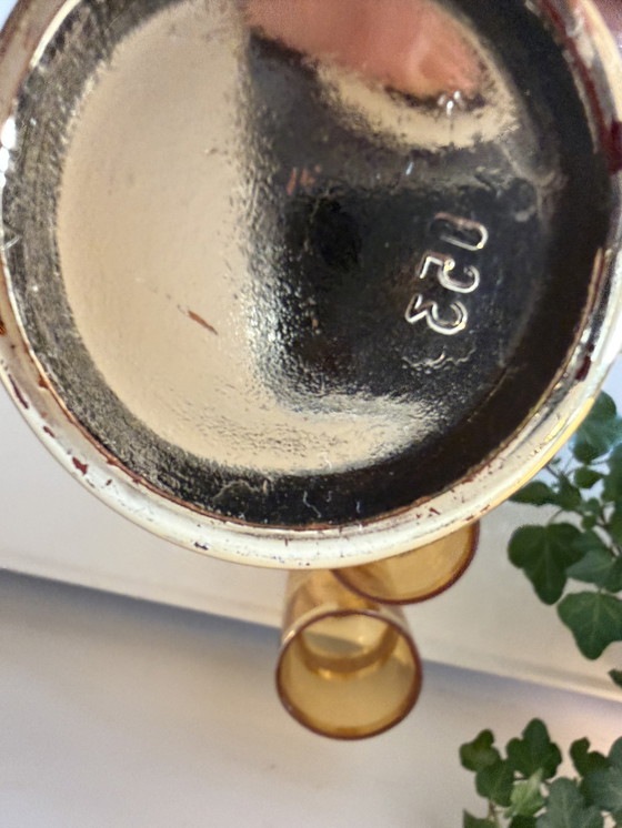 Image 1 of Set van 4 amberkleurige glazen met goudkleurige band
