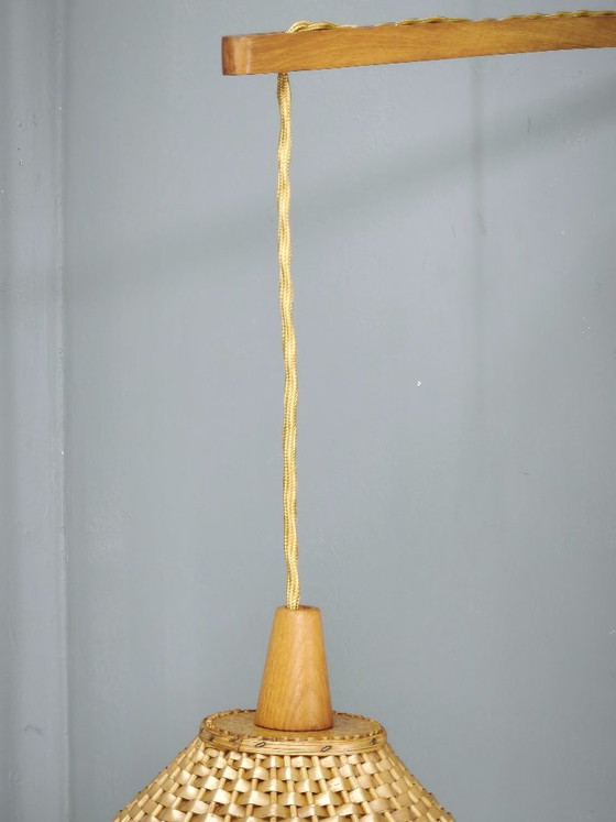 Czechoslovak Rattan and Wood Swing Arm Wall Lamp, 1960s, Wall lights, Brown (photo 9 of 12)