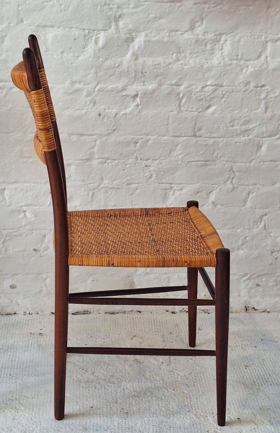 Image 1 of Set of 4 Teak Dining Chairs with Patinated Cane Seats and Backs after Gio Ponti, Italy 1950s