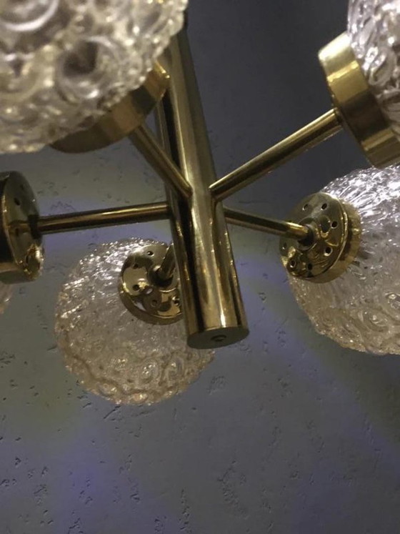 Richard Essig Sputnik Chandelier, Brass Bubble Glass 1960s, Gold (photo 6 of 7)