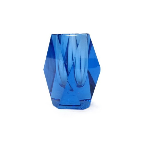 Vase vintage en verre bleu à facettes