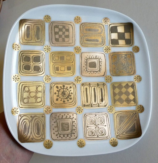 Rare offering bowl / plate, Rosenthal, Björn Wiinblad, porcelain, gold