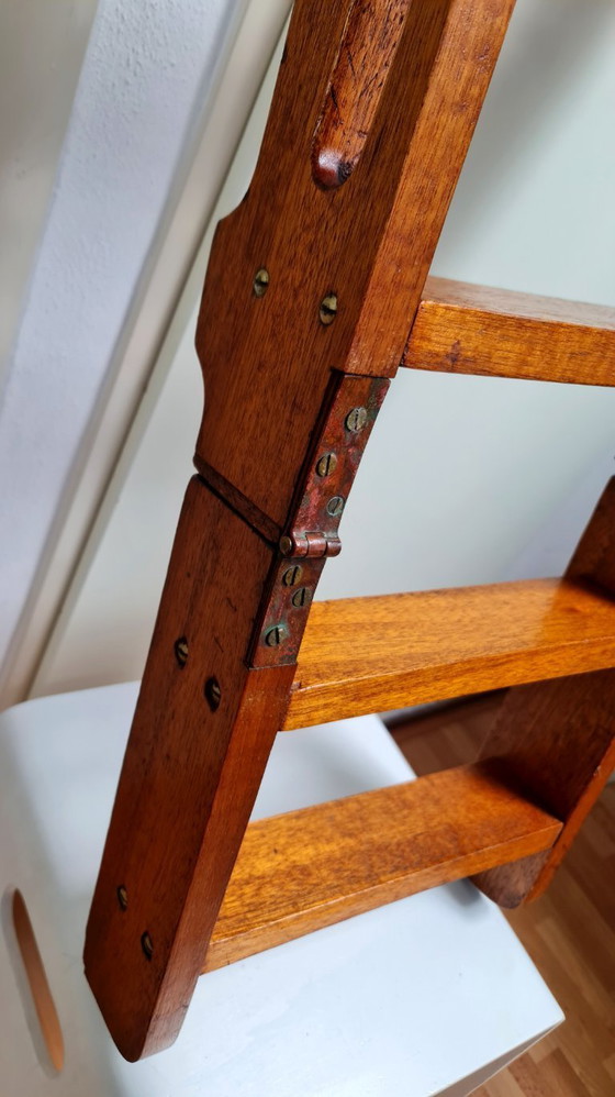 Image 1 of Antieke kajuit trap jachtboot trap ladder hout met koper