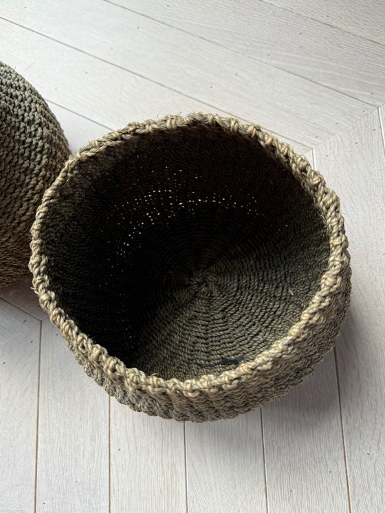 Image 1 of 2 paniers à plantes robustes en sisal tressé, vert mousse