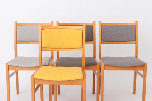 Set van 4 Vintage Duitse Eetkamerstoelen, Beukenhout & Meerkleurige Bekleding, Jaren '60-'70 Mid-Century Modern