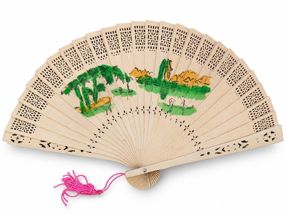 Lot de 4 éventails de production espagnole des années 50 – Objets déco, Wood, Cotton (photo 4 of 5)