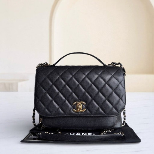 Bolso Chanel Business Affinity grande - 27 cm, color caviar, acolchado, negro, con herrajes dorados, Serie 23
