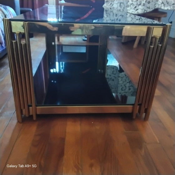 Tavolino da caffè rettangolare in vetro nero e metallo dorato, arriana, Tavolini da caffè, Modern (foto 6 di 6)