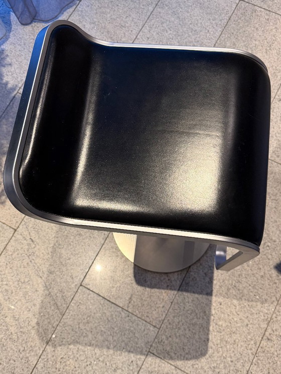 Image 1 of Tabouret de bar La Palma en acier inoxydable et cuir noir (lot de 4)