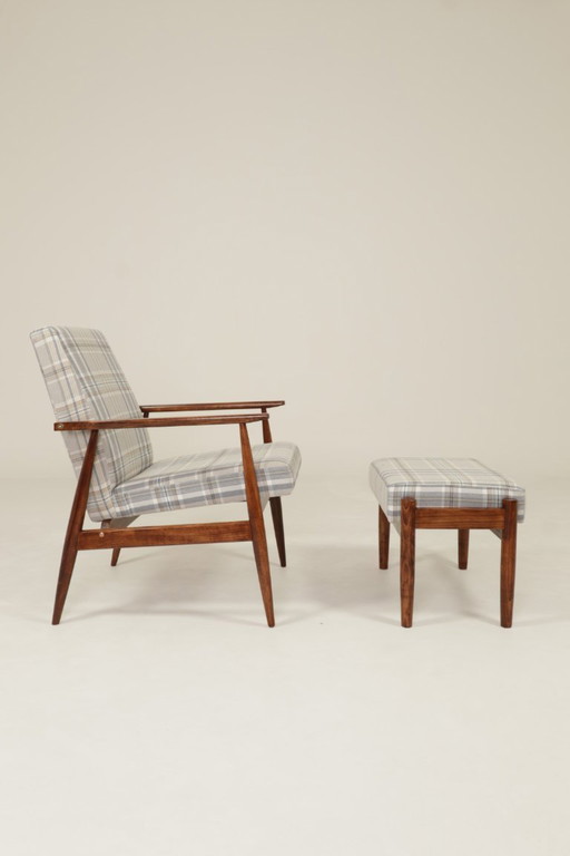 Vintage set fauteuil en poef Tartan Royal Design Mid Century Stijl, 1960