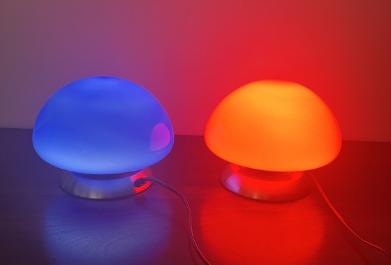 Image 1 of Linhai Junis Touch Mushroom Lamps Blue and Red