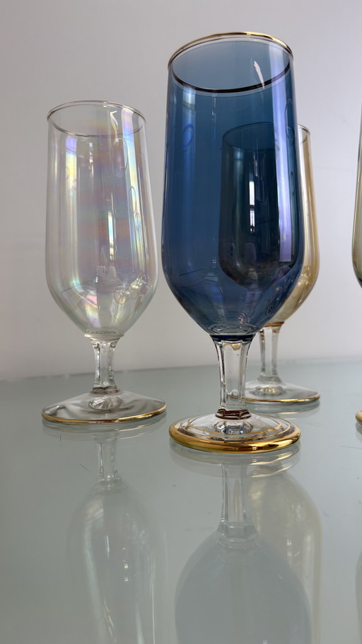 8 x Vintage schillernde Weingläser oder Wassergläser Regenbogenglas