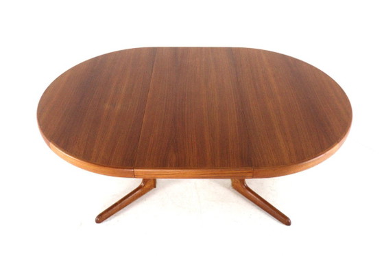 Round 2x extendable teak Dining table vintage Danish restored, Wood, Brown, Mid Century Modern (photo 11 of 15)