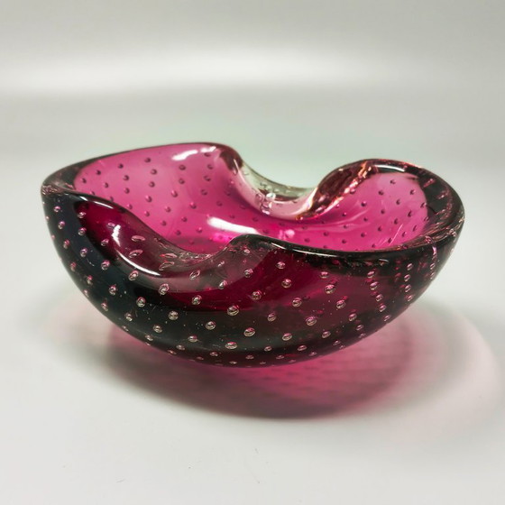 Image 1 of Roze asbak of opvangbakje uit de jaren 60, gemaakt van Bullicante Murano-glas door Flavio Poli.