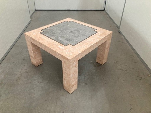 marmer mozaiek salontafel '80, zalm en groen met messing