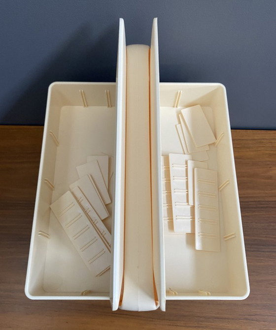 Image 1 of 1970s plastic brown sewing box in original box