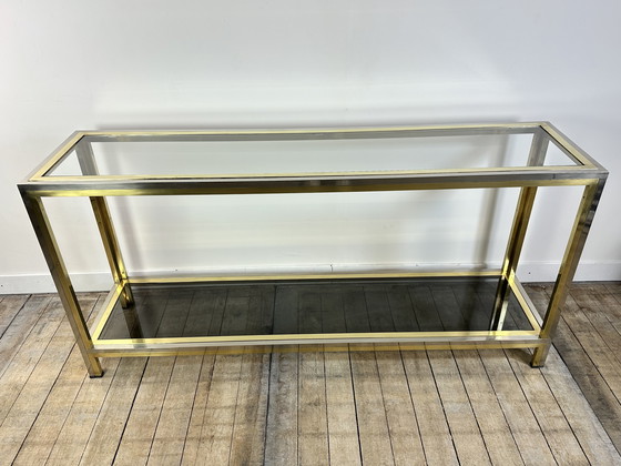 Image 1 of Willy Rizzo Chrome-plated Metal and Gold Brass Console 1970's