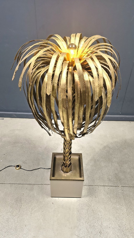 Image 1 of Lámpara de pie con forma de palmera de latón, de Maison Jansen, década de 1970.