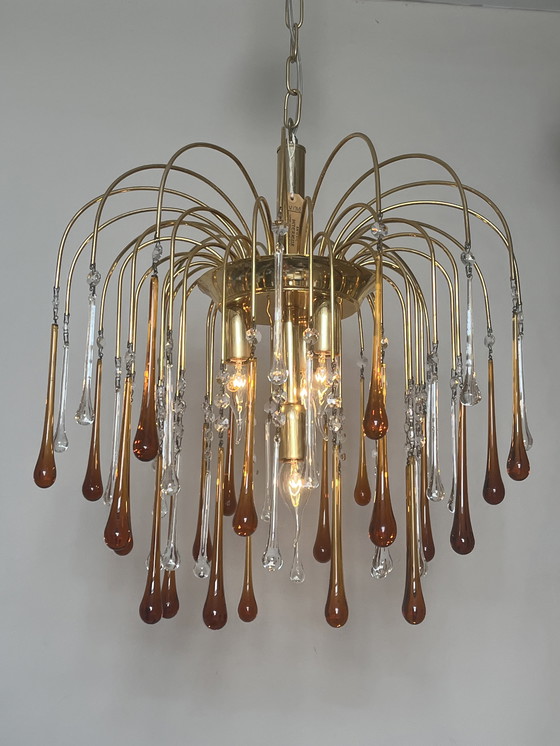 Image 1 of Vintage Teardrop Chandelier Pendant Lamp Brown Pearls