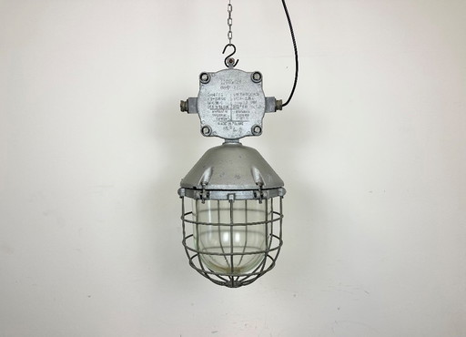 Large Industrial Cast Aluminium Cage Pendant Light, 1970