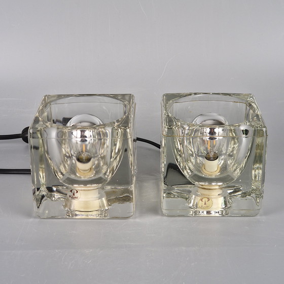 Image 1 of A Set Of Two Vintage Peill & Putzler Table Lamps. Cube Glass Lamps. Germany 1970s.