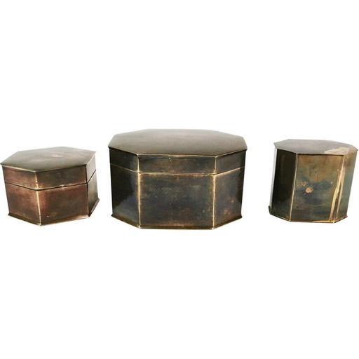 Ensemble de 3 boîtes en laiton Art Déco, Allemagne 1960