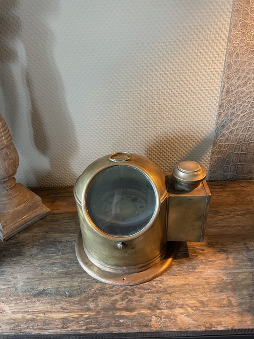 Brújula náutica antigua, muy bonita, de la época de la Segunda Guerra Mundial. – decoratieve objecten, Glass, Brass