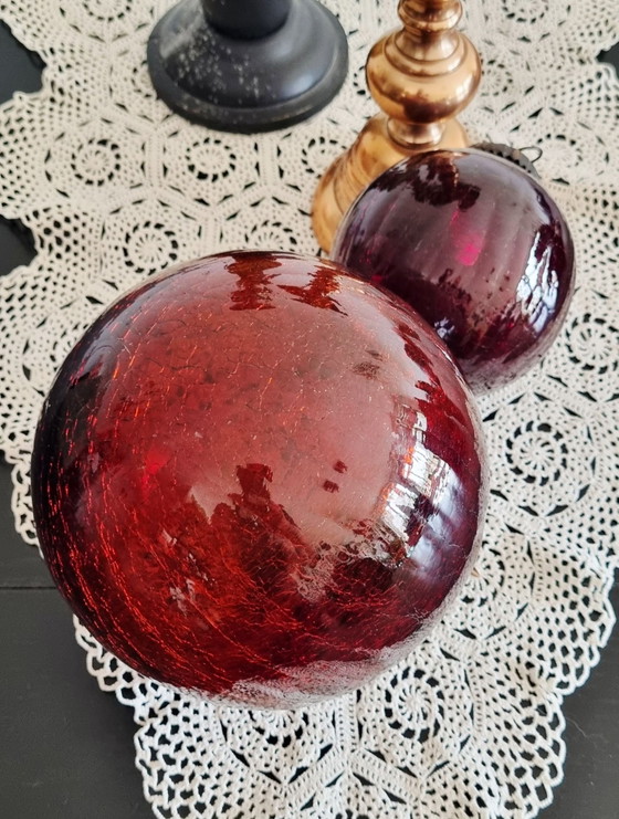 Vintage crackled glass Christmas ornament set of 2, Decorative Objects, Metal, Purple (photo 5 of 15)