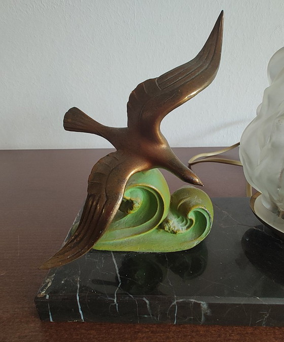 Lampada - Veilleuse Art Déco., Lampade da tavolo, Marmo, Metallo, Nero, Art Deco (foto 3 di 10)