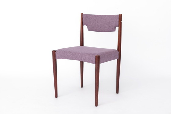 Image 1 of Vintage Dining Chairs Set of 2, Germany 1960s, Dark Stained Beech Wood Chairs, Mid Century Modern Purple Upholstered Chairs