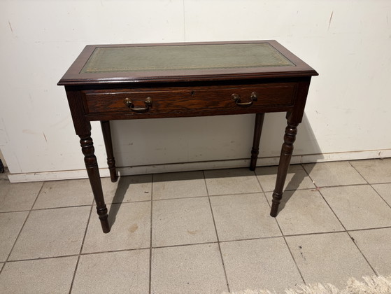 Antiek Engels Bureau Tafeltje Of Bijzettafel Sadeteble – Leather, Wood (photo 2 of 8)