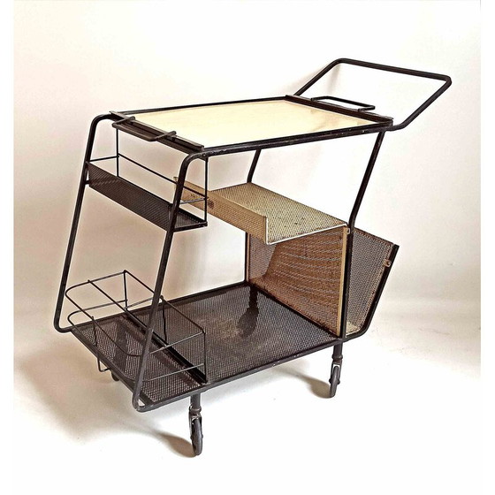 Image 1 of Vintage gele formica trolley van Mathieu Matégot, 1950