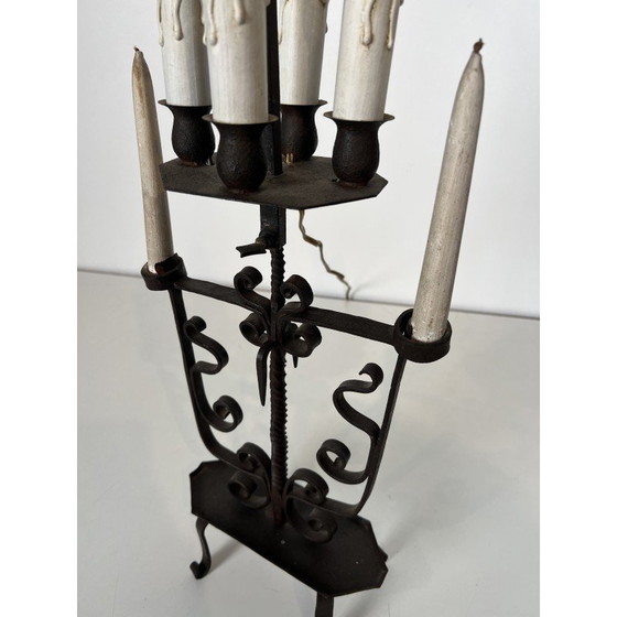 Image 1 of Vintage wrought iron candelabra with 6 lights, France 1950