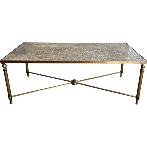 Mesa de centro vintage de latón con tapas de espejo de Maison Jansen, 1940