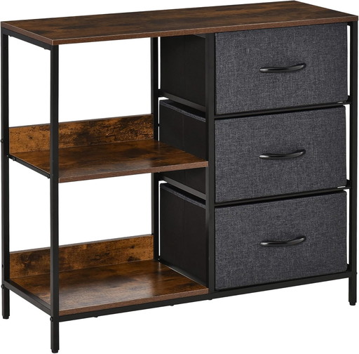 HOMCOM Commode Meuble de Rangement avec 3 tiroirs en Tissu Amovibles, 2 étagères et 1 Grand Plateau - 80 x 29 x 71 cm - Marron