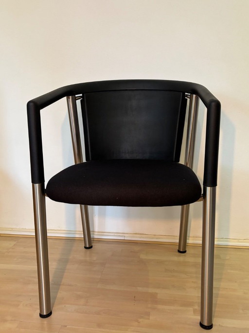 Flexform design stoel, Zwart met geborsteld staal. – vergaderstoel, Plastic