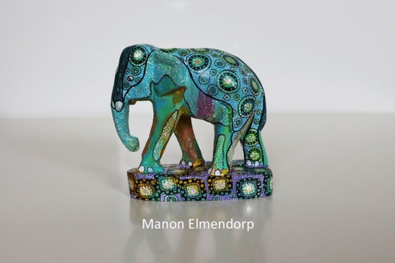 Unique Hand-Painted Elephant Figurine "Precious Elephant" Signed, Sculpture, Other, Blue, Modern (photo 2 of 7)